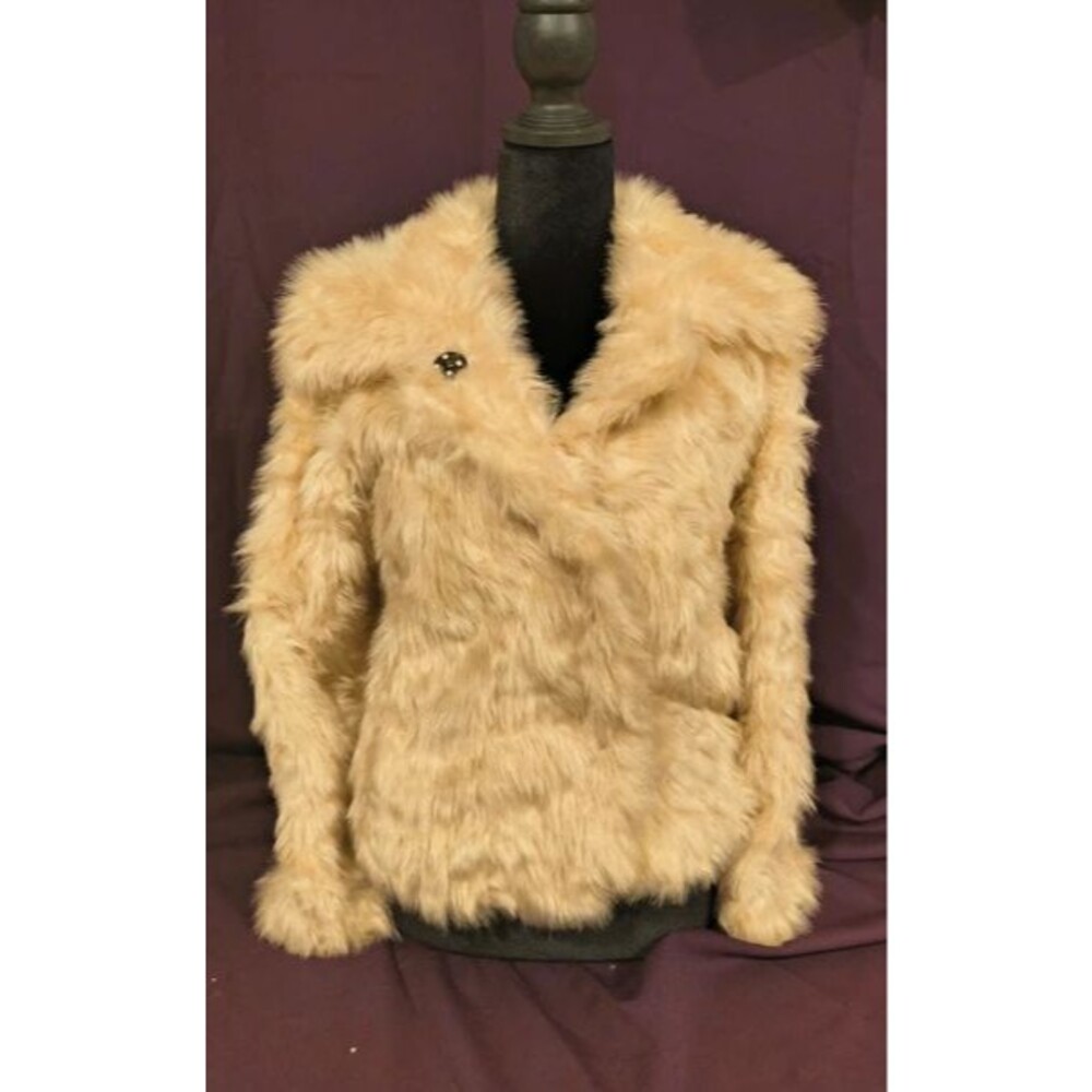Y2K Juicy Couture Cream Faux Fur Jacket Polka Dot Lining
